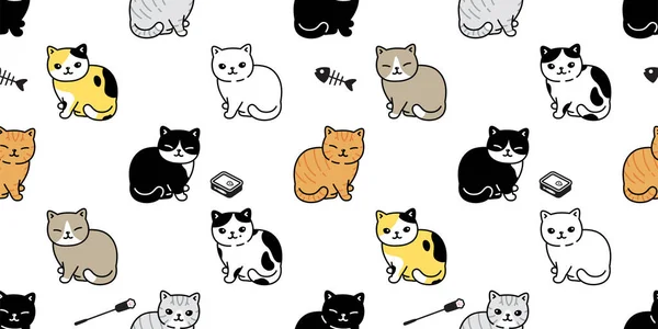 猫のシームレスなパターンカリコ子猫ベクトル猫のおもちゃの品種キャラクター漫画ペットタイルの背景リピート壁紙動物のドアイラストデザインスカーフ孤立 — ストックベクタ
