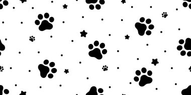 Köpek patisi iz bırakmayan kedi ayak izi polka Fransız buldog vektörü yavru kedi yavrusu yavru karikatür karikatür tekrar duvar kâğıdı çizim tasarımı izole edildi