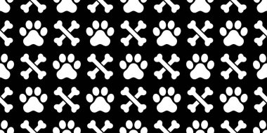 Köpek patisi kusursuz desenli çapraz kemikler kedi ayak izi Fransız buldog vektörü yavru kedi cadılar bayramı karikatürü karalama izole tekrar duvar kağıdı karo tasarım tasarım sanatı