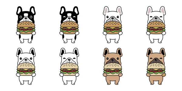 Hund Vektor Französisch Bulldogge Symbol Hamburger Essen Welpen Charakter Cartoon — Stockvektor