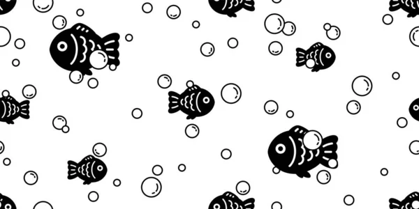 Fish Seamless Pattern Vector Bubble Salmon Tuna Shark Cartoon Pet — Stock Vector