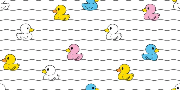 Duck Seamless Pattern Rubber Duck Shower Wave Bathroom Toy Ocean — Stock Vector