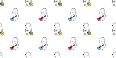 Ayı desensiz kutup gitarı ukulele bas vektör ayıcık çizgi film tekrarlanan duvar kağıdı döşeme arka plan hediye ambalaj kağıt eşarp izole çizim hayvan tasarımı