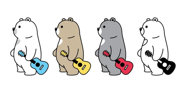 Bär Vektor Eisbär Ikone Gitarre Bass Ukulele Teddy Logo Cartoon — Stockvektor