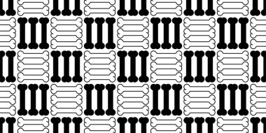 Köpek kemiği kusursuz desen, cadılar bayramı yavru kedisinin ayak izini kontrol etti. Fransız buldog vektörü, yavru kedi. Çizgi film karalaması izole edildi. Duvar kağıdı karo tasarım klipsi.