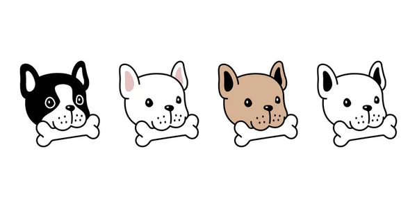 Dog Vector French Bulldog Icon Bone Food Puppy Eating Character — Stock Vector