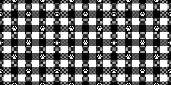 Dog Paw Seamless Pattern Footprint Cat Tartan Plaid Checked French — 스톡 벡터