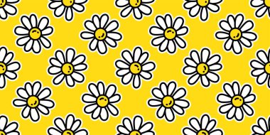 Papatya çiçeği desensiz bitki vektörü, bahçe ormanı fayans zeminini terk eder. Duvar kağıdı karalama tasarımı eşarbı izole edildi.