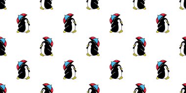 Penguen desensiz şemsiye kuş vektör ördek çizgi filmi tekrar duvar kâğıdı döşeme arka plan hediye ambalaj kağıt çizim eşarbı izole