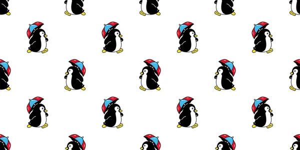ペンギンのシームレスなパターンの傘雨の鳥のベクトルアヒルの漫画を繰り返し壁紙タイルの背景ギフト包装紙イラストデザインスカーフを隔離 — ストックベクタ