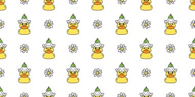 Ördek desensiz papatya çiçeği duşlu papatya duşlu banyo oyuncağı yüzen havuz kuşu vektör eşarp izole edilmiş karton hayvan fayans duvar kağıdı arka plan çizim çizimi pastel Design