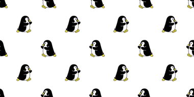 Penguen desensiz kuş vektör ördeği çizgi filmi tekrar duvar kâğıdı döşeme arka plan hediye ambalaj kağıdı çizim eşarbı izole