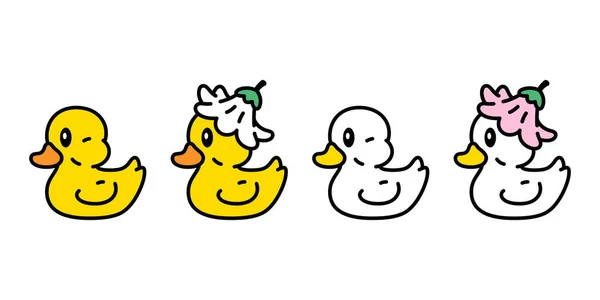 鸭矢量图标雏菊花鸭标志淋浴间小鸟小鸡字符卡通符号涂鸦孤立的插图设计 — 图库矢量图片