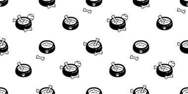 Köpek kasesi desensiz vektör gıdası Fransız bulldog kemiği köpek pençesi karikatür eşarbı izole edilmiş fayans arka plan Duvar kağıdı tasarımı klipsleri