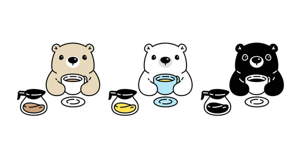 Niedźwiedź Wektor Niedźwiedź Polarny Niedźwiedź Ikona Logo Kawy Filiżanka Herbaty — Wektor stockowy