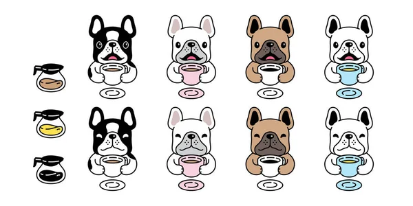 Chien Vecteur Français Bulldog Icône Café Tasse Thé Nourriture Chiot — Image vectorielle