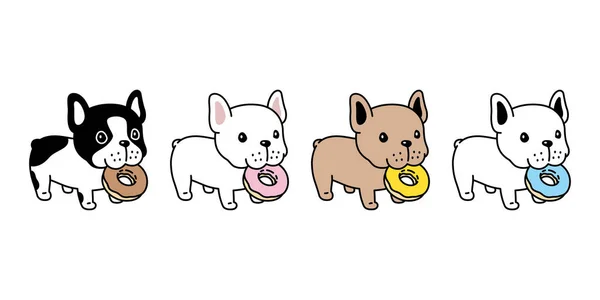 Hond Vector Franse Bulldog Pictogram Donut Bot Puppy Eten Voedsel — Stockvector