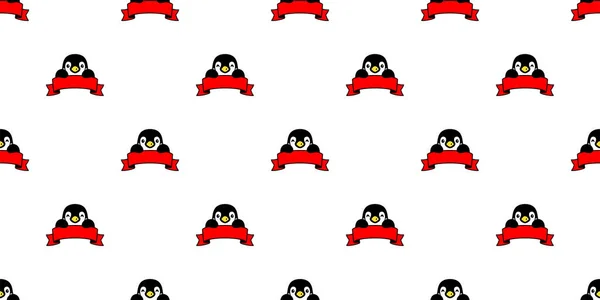 ペンギンシームレスパターン鳥リボンベクトルアヒルの漫画のスカーフ隔離された繰り返し壁紙タイルの背景ギフト包装紙イラストデザイン — ストックベクタ