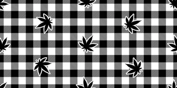 Wiet Naadloos Patroon Marihuana Gecontroleerd Tartan Plaid Vector Cannabis Blad — Stockvector