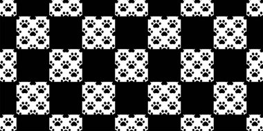 köpek patisi desensiz ayak izi kedisi tartan Fransız ekoseli buldog vektör karikatür karakter ikonu izole edilmiş tekrar duvar kağıdı karo arka plan hediyesi ambalaj kağıdı karalama tasarımı