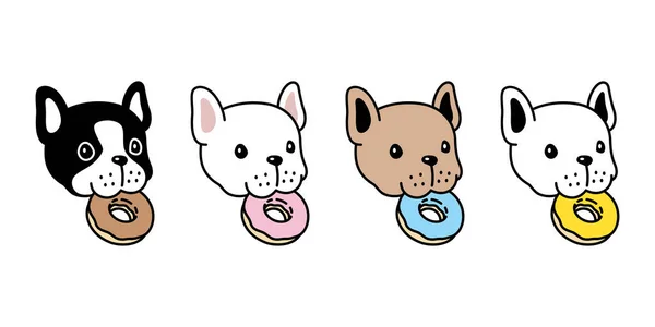Σκύλος Διάνυσμα Γαλλική Μπουλντόγκ Εικονίδιο Ντόνατ Κεφάλι Κουτάβι Τρώει Τροφίμων — Διανυσματικό Αρχείο