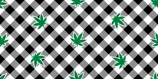 Weed Seamless Pattern Marijuana Tartan Plaid Checked Vector Cannabis Leaf — Stock Vector