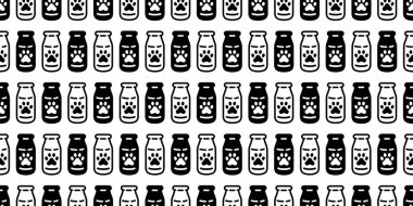 Köpek patisi desensiz ayak izi şişesi, kedi sütü, yavru kedi, Calico vektör, buldog eşarbı izole edilmiş. Duvar kâğıdı, kaplama, yavru köpek, çizgi film karakteri çizim tasarımı.