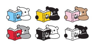 Ayı vektörü kutup ayısı kitabı okuma ikonu cadı şapkası logo sembolü çizgi film karakteri karalama illüstrasyon klip sanatı