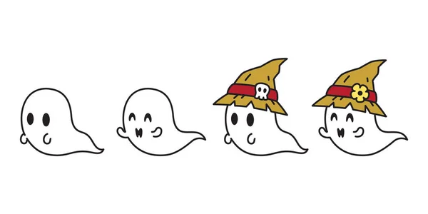 Ghost Vector Spooky Icon Halloween Witch Hat Logo Symbol Cartoon — Stockvector