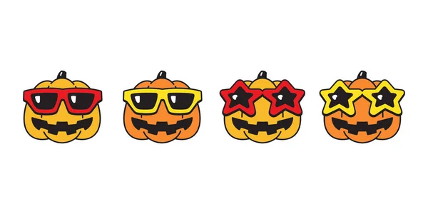 Abóbora Halloween Ícone Óculos Sol Vetor Logotipo Símbolo Desenho Animado —  Vetores de Stock