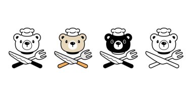 Ayı vektörü kutup ayısı ikonu şefi yemek pişiriyor Teddy logo mutfak sembolü çizgi film karakteri karalama tasarım klip sanatı