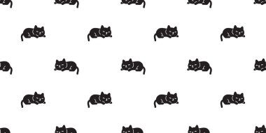 cat seamless pattern calico kitten sleeping vector neko breed character cartoon pet scarf isolated tile background repeat wallpaper animal doodle illustration black design