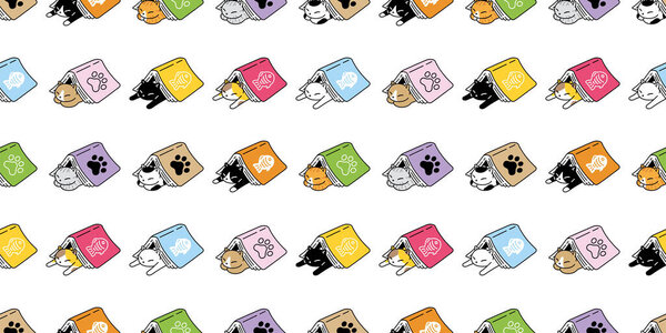 cat seamless pattern calico kitten sleeping book vector neko breed cartoon character pet scarf isolated tile background repeat wallpaper animal doodle illustration