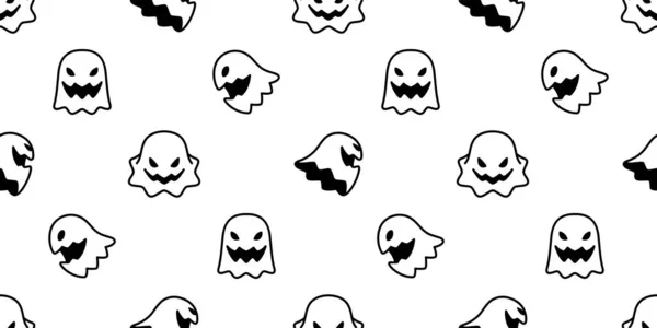 Ghost Seamless Pattern Spooky Halloween Vector Scarf Isolated Tile Background — Stock Vector