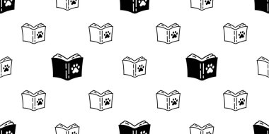 dog paw seamless pattern footprint book vector cat kitten notebook reading french bulldog pet puppy cartoon doodle repeat wallpaper tile background scaf isolated illustration design