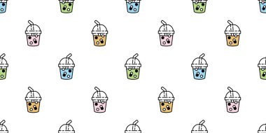 Boba tea seamless pattern vector bubble milk tea scarf isolated repeat wallpaper tile background gift wrapping paper illustration doodle design