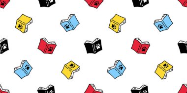 dog paw seamless pattern book footprint vector cat kitten notebook reading french bulldog pet puppy cartoon doodle repeat wallpaper tile background scaf isolated illustration design