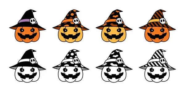 Pumpkin Halloween Vector Icon Witch Hat Logo Symbol Cartoon Character —  Vetores de Stock