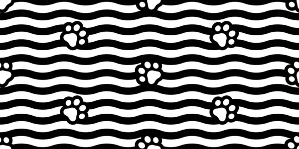 Dog Paw Seamless Pattern Footprint Vector Wave Cat Kitten French — Wektor stockowy