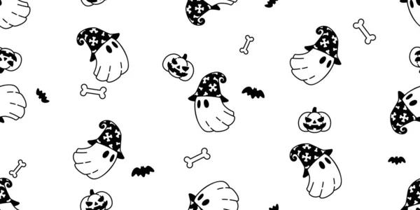 Ghost Seamless Pattern Spooky Halloween Vector Tile Background Repeat Wallpaper — стоковый вектор