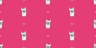 Köpek desensiz Fransız bulldog kalbi karikatür yavru köpek evcil hayvan fayanslı arka plan hediye kâğıt eşarp izole tekrar duvar kâğıdı çizim karakteri çizimi pembe tasarım