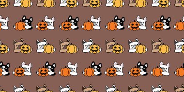 Köpek desensiz balkabağı Fransız balkabağı Cadılar Bayramı Jack o fener vektör karikatür karakteri evcil ürkütücü fayanslı arka plan hediye kâğıt eşarp izole edilmiş tekrar duvar kâğıdı çizimi