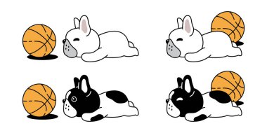 Köpek vektörü Fransız bulldog uyuyan ikon basketbol oyuncağı köpek yavrusu köpek yavrusu çizgi film sembolü dövme illüstrasyon klip tasarımı izole tasarım