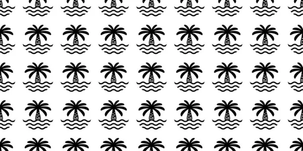 Palm Träd Sömlös Mönster Kokos Träd Vektor Tropisk Våg Solnedgång — Stock vektor