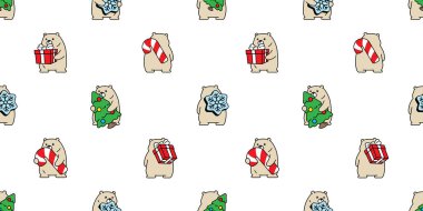 Ayı desensiz kutup Noel Baba hediye kutusu hediye kutusu kar tanesi vektör ayıcık çizgi film ambalajı tekrar duvar kâğıdı karo karo eşarp izole çizim tasarımı