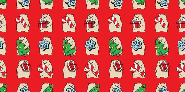Oso Patrón Inconsútil Árbol Navidad Polar Santa Claus Caja Regalo — Vector de stock