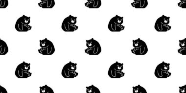 Ayı desensiz kutup ayısı vektörü karikatür arka planında tekrar duvar kağıdı hediye paketi karalama hayvan tasarımı eşarbı izole edilmiş siyah