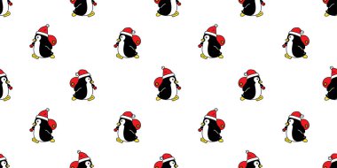 Penguen desensiz Noel Baba şapkası kuş vektörü ördek karikatürü arka planı Duvar kağıdı çizimi eşarbı izole edilmiş