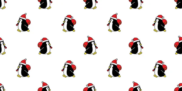 Pinguim Sem Costura Padrão Natal Santa Claus Chapéu Correndo Pássaro —  Vetores de Stock