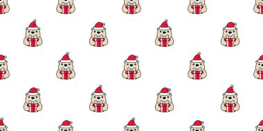 Noel Baba 'nın kusursuz desenli Noel Baba şapkası hediye kutusu vektörü çizgi film hediye kağıdı tekrar duvar kağıdı karo kaplama eşarp izole illüstrasyon tasarımı